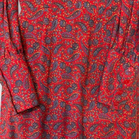 Vintage Late 1970s Early 1980s Red Paisley Prairie Style Dress - Picture 7 of 7